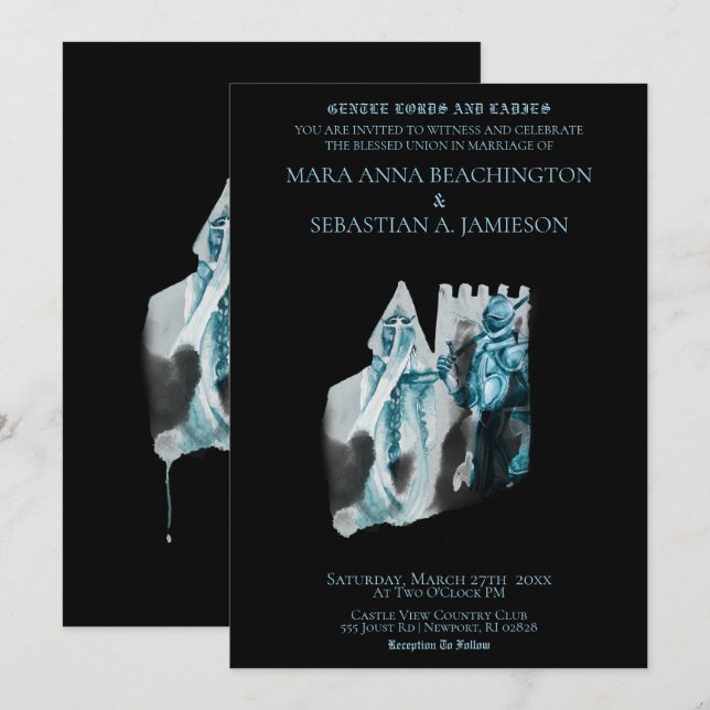 Invitation *~* Princesse Chevalier Mariage au Château Médiéva (Devant / Derrière)