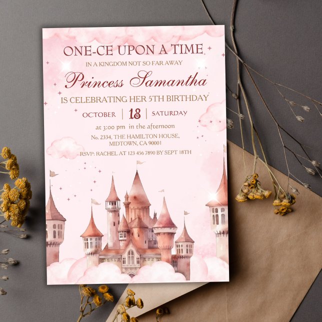 Invitation Princesse Cinquième Anniversaire conte de fées mag (Créateur téléchargé)