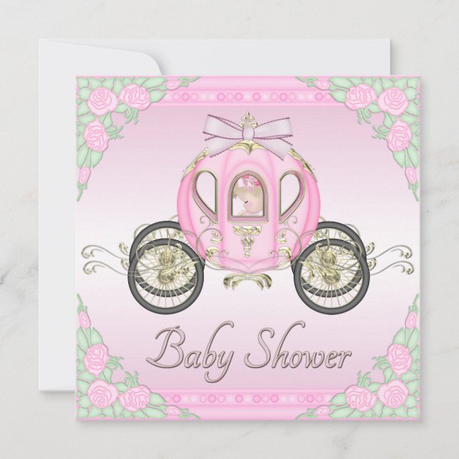 Invitation Princesse Coach et baby shower de rose de roses (Devant)