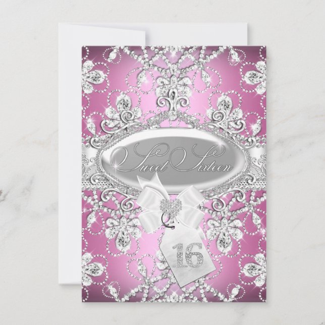 Invitation Princesse Couronne de Diamant Rose Swee (Devant)