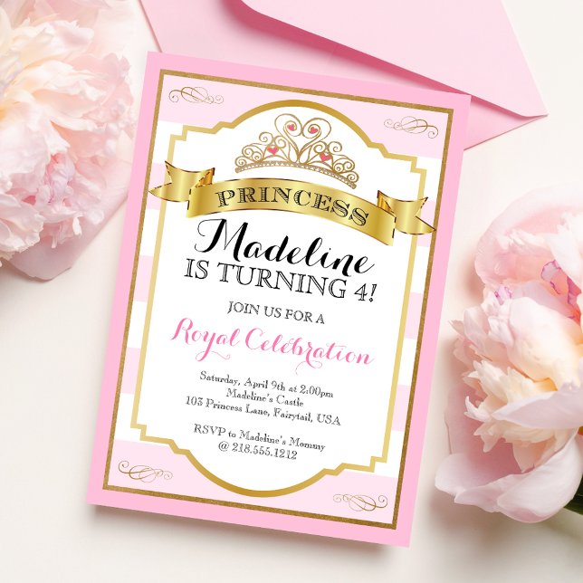 Invitation Princesse Couronne d'or rose (Créateur téléchargé)