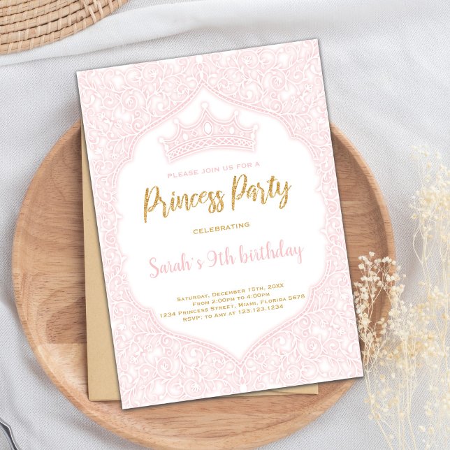 Invitation Princesse Couronne rose personnalisable Anniversai (Pink Crown Princess Birthday Invitations)