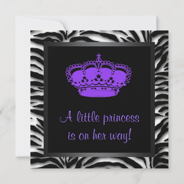 Invitation Princesse Couronne violet Baby shower Zèbre (Devant)