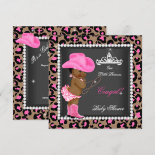 Invitation Princesse Cowgirl Baby shower rose Brown ethnique
