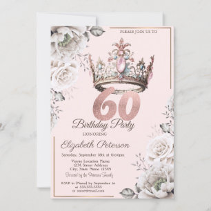 Invitation Princesse Crown Floral 60e fête d'anniversaire