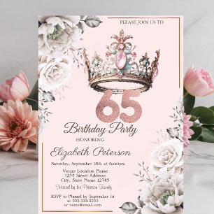 Invitation Princesse Crown Floral 65e fête d'anniversaire