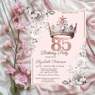 Invitation Princesse Crown Floral 85e fête d'anniversaire