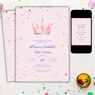 Invitation Princesse Crown Pastel Pink Fairytale 5e anniversa