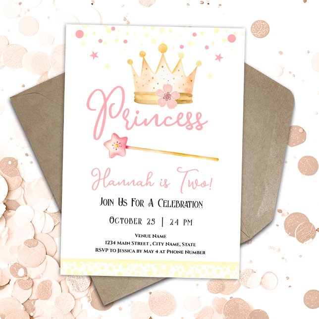 Invitation Princesse Crown Pink 2e Fille Anniversaire (Créateur téléchargé)