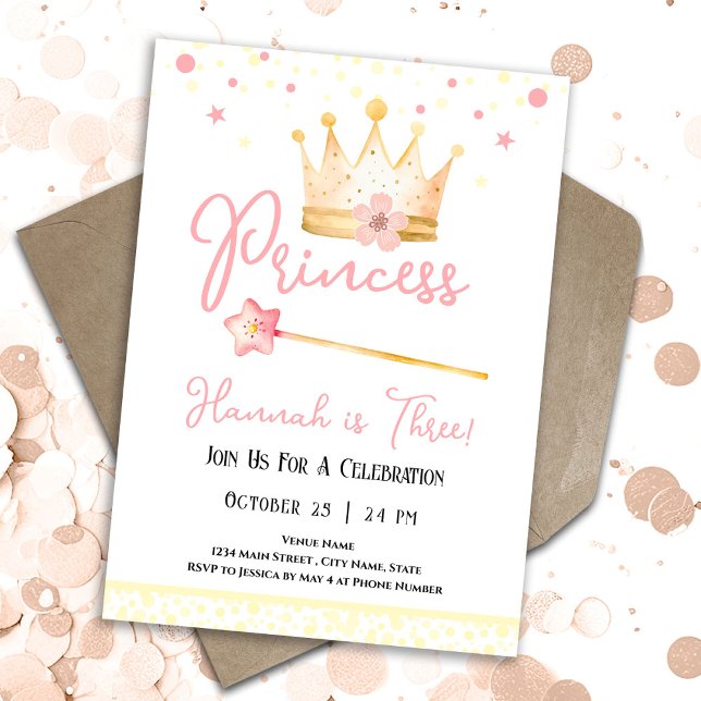 Invitation Princesse Crown Pink 3e Fille Anniversaire (Créateur téléchargé)