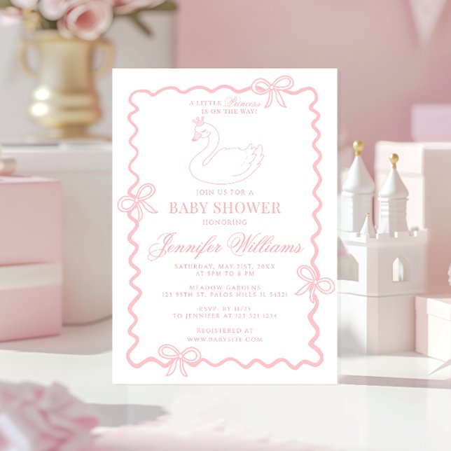 Invitation Princesse Cygne Rose Arc-en-ciel Bébé Fille Shower (Créateur téléchargé)