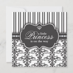 Invitation Princesse Damask et baby shower noir et blanc de