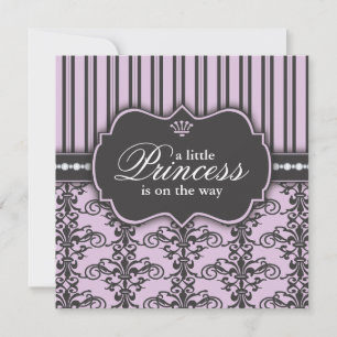 Invitation Princesse Damask et baby shower pourpre noir de