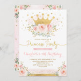 Invitation Pink Gold Crown Princess Girl Floral Anniversaire