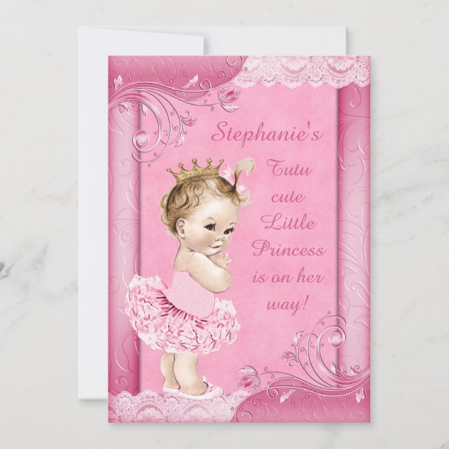 Invitation Princesse dans le baby shower de dentelle de Faux (Devant)