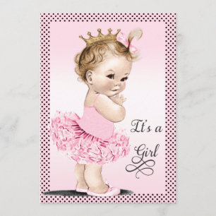 Invitation Princesse dans le baby shower de pois de tutu
