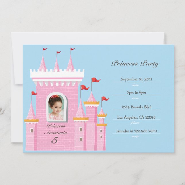 Invitation Princesse dans le château Anniversaire Fête Invita (Devant)