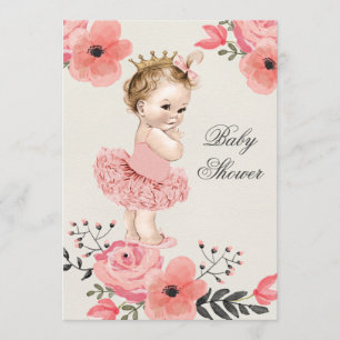 Invitation Princesse dans Tutu Baby shower aux fleurs d'aquar