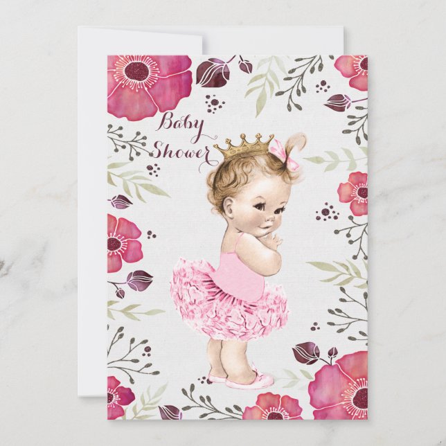 Invitation Princesse dans Tutu Baby shower des Poppies Waterc (Devant)