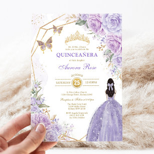 Invitation Princesse d'argent violet Quinceañera Butterfly Pr