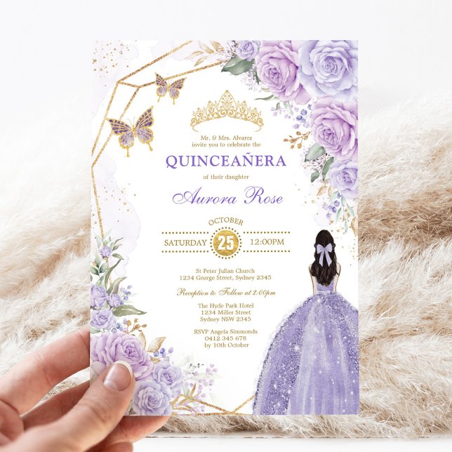 Invitation Princesse d'argent violet Quinceañera Butterfly Pr (Créateur téléchargé)