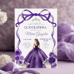 Invitation Princesse de Bow pourpre foncé Couronne d'argent Q<br><div class="desc">ÉDITABLE Coupe violet foncé Princesse Couronne d'argent Quinceañera Invitation Élégante Purple Floral Princesse Robe Quinceañera 15e Fille Anniversaire Invitation Argent Couronne Mis Quince Anos,  15e fête d'anniversaire</div>