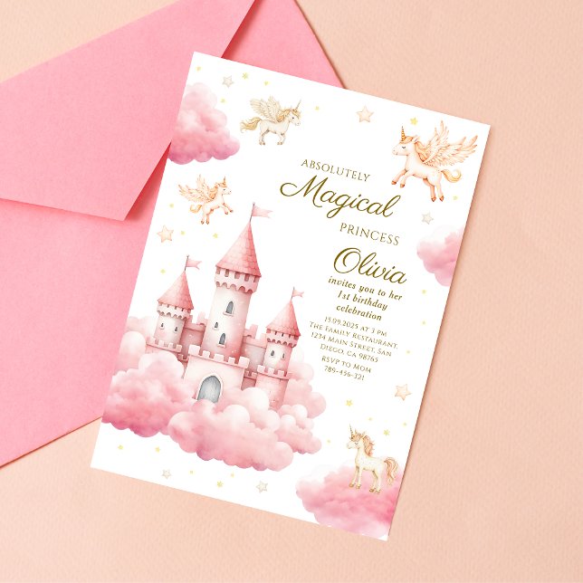 Invitation Princesse de conte de fées rose capricieuse pour u (Créateur téléchargé)