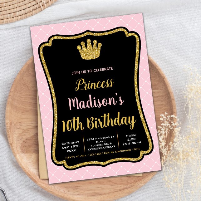 Invitation Princesse de Couronne en mousse rose noire Invitat (Black Pink Fram Crown Princess Invitations)