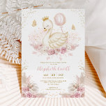 Invitation Princesse de cygne doux avec Baby shower à balloon<br><div class="desc">Ce design girly présente une douce illustration d'une jolie princesse de cygne,  un adorable ballon blush,  des fleurs inspirées du boho dans le rose poussiéreux et muet tan et crème et deux papillons flottants doux.</div>