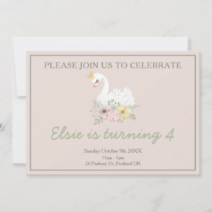 Invitation princesse de cygne jolie fille rose photo d'annive