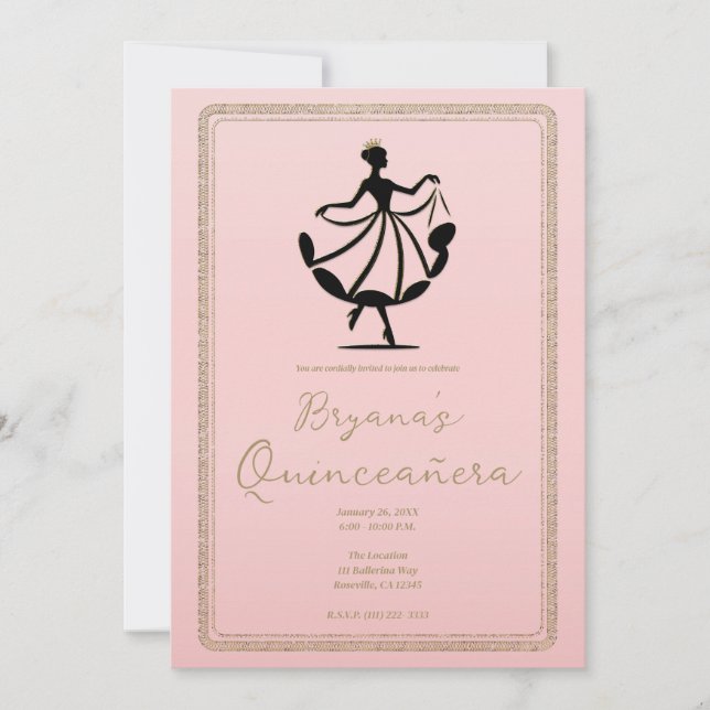 Invitation Princesse de danse valse or noir rose Fête (Devant)