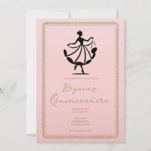 Invitation Princesse de danse valseuse Or Noir Rose Fête
