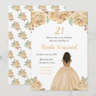 Invitation Princesse de la peau foncée Peach Floral Anniversa