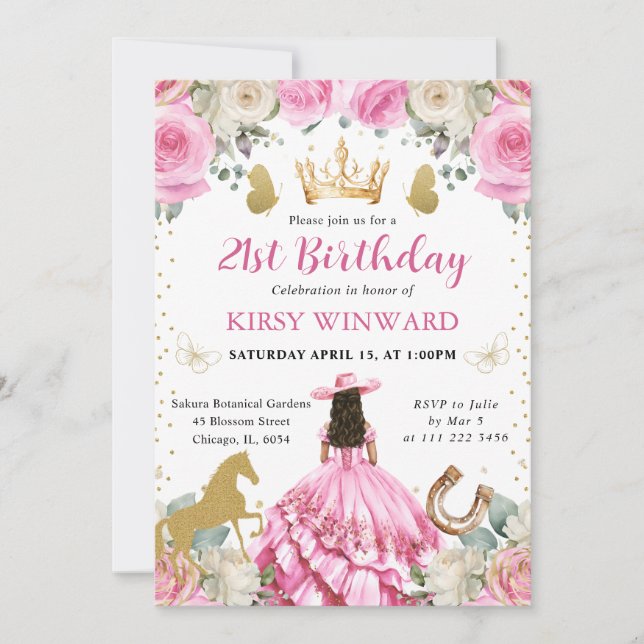 Invitation Princesse de l'Ouest Brunette Robe Rose Anniversai (Devant)
