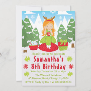 Invitation Princesse de Noël Tête Rouge Scène d'Hiver Anniver