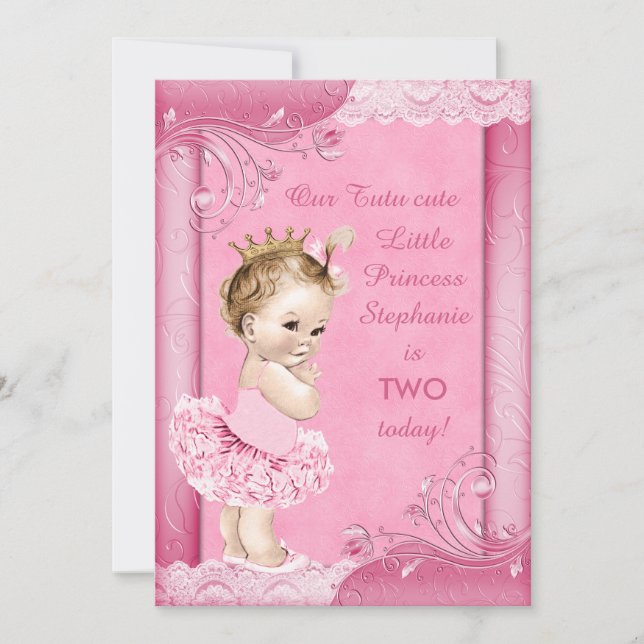Invitation Princesse de Tutu Baby 2e anniversaire Faux Lace (Devant)