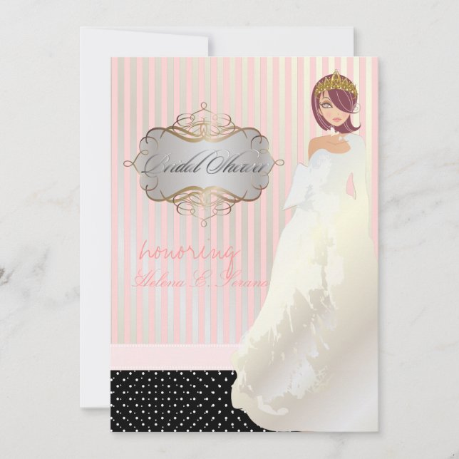 Invitation Princesse + diadème/rayures/petits pois/mariage (Devant)