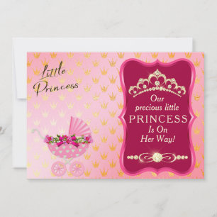 Invitation Princesse Diamond Gold Tiara Baby shower rose