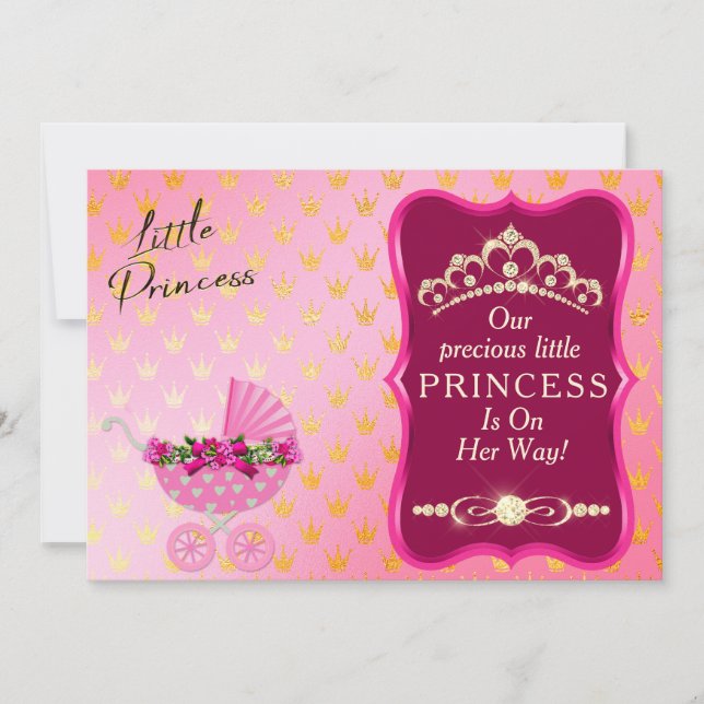 Invitation Princesse Diamond Gold Tiara Baby shower rose (Devant)