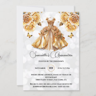 Invitation Princesse d'or Quinceañera imaginaire lune rose