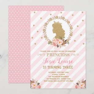 Invitation Princesse d'or rose Anniversaire Chic Floral Royal