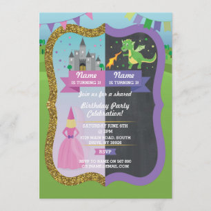 Invitation Princesse & Dragon Joint Boy Girl Anniversaire Inv