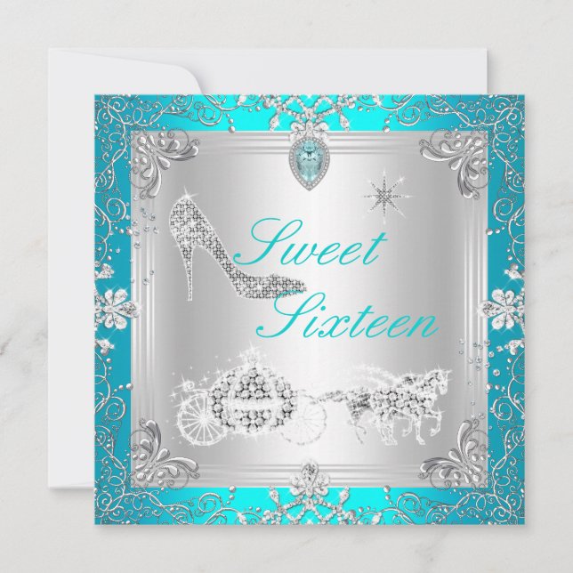 Invitation Princesse Elegant Diamond Turquoise Sweet 16 Setee (Devant)