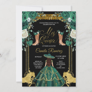 Invitation Princesse Emerald Green & Gold Charra Mis Quince
