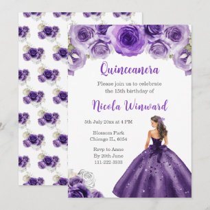 Invitation Princesse en Robe violette foncée Quinceanera