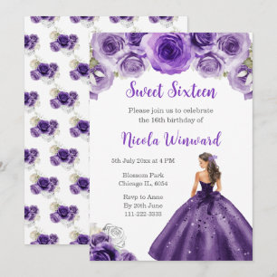 Invitation Princesse en Sweet sixteen rose foncé