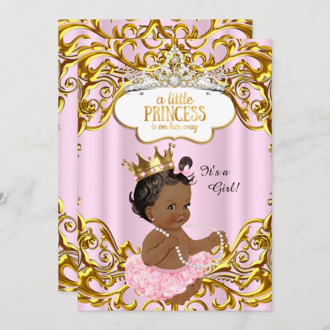Invitation Princesse est en chemin Baby shower Pink Ethnic (Devant / Derrière)