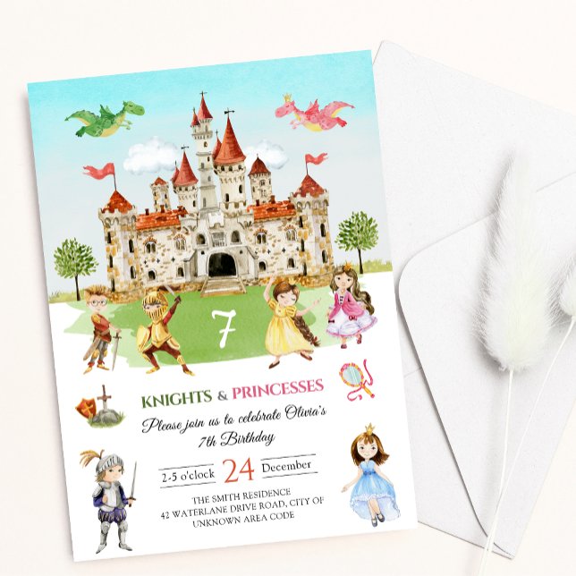 Invitation Princesse et Chevalier Anniversaire de enfant de d (Créateur téléchargé)