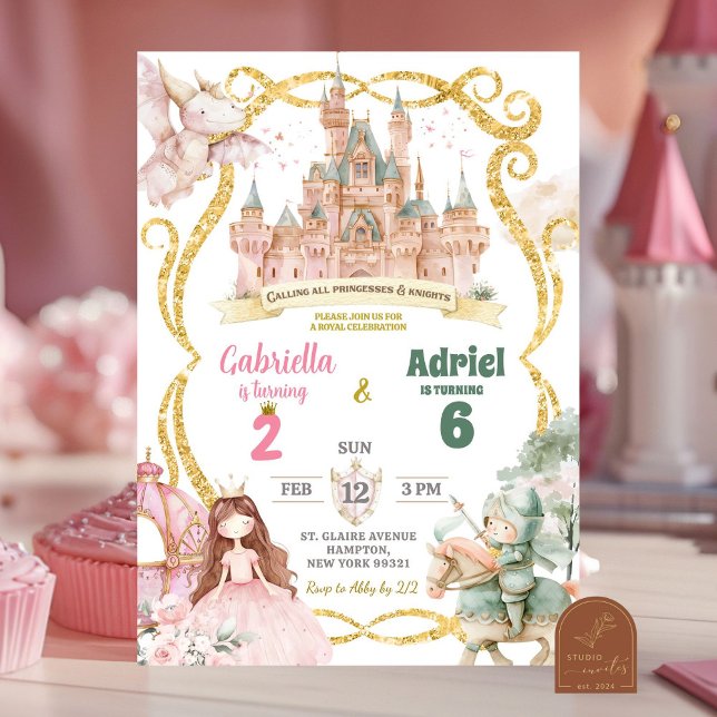 Invitation Princesse et Chevalier Garçon Fille Anniversaire C (Créateur téléchargé)