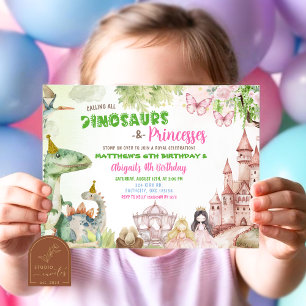 Invitation Princesse et Dinosaur Garçon Jeudi Anniversaire